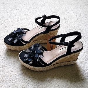 Black suede espadrille wedge Sz 36 / 6